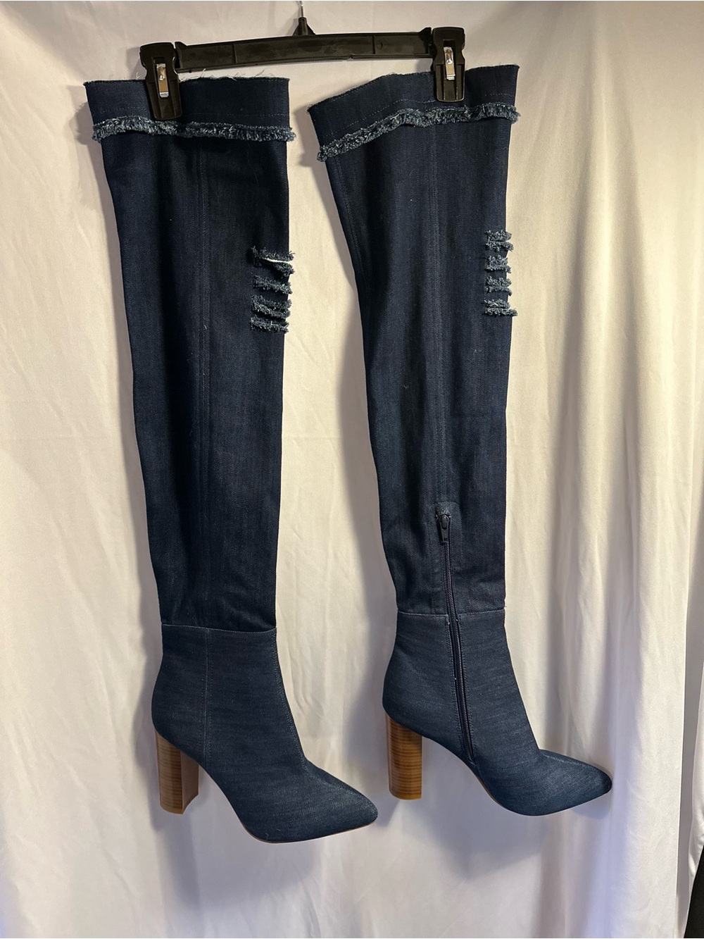 Denim “Thigh-High” Heel Boots